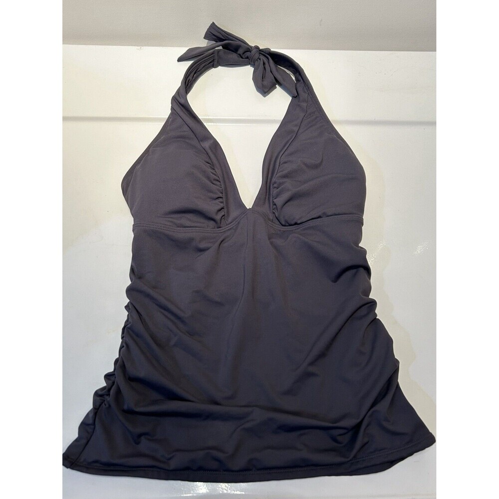 Athleta Shirrendipity Women’s Tankini Size Medium Grey Halter Tie, Ruched Top
